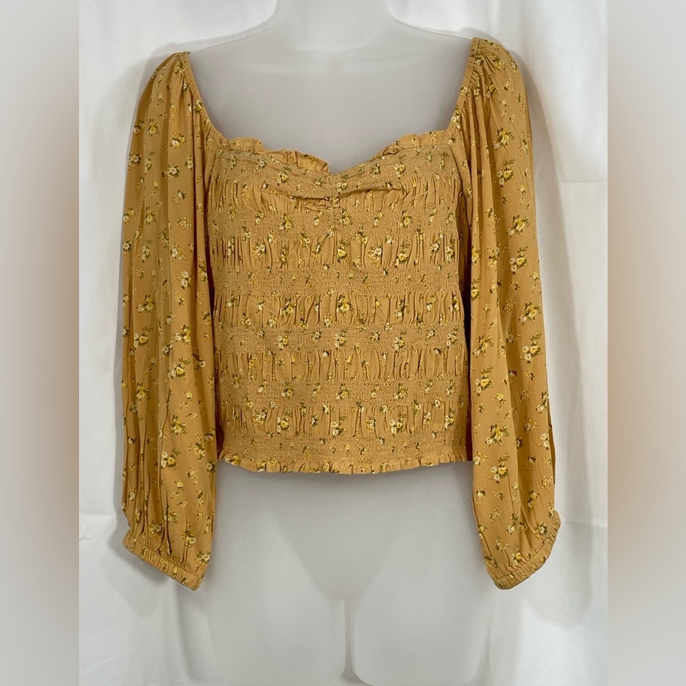 American Eagle Outfitters Mustard Floral Print Boho Cropped Top.